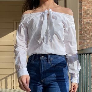 H&M White Off the shoulder tie front blouse